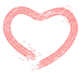 Tire tracks heart. Motorist love, hearts tire track and motor car enthusiast valentines card grunge vector illustration © Tartila