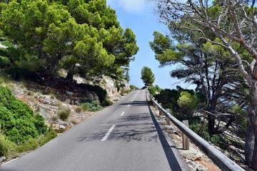 Open coastal road winding through to lighthouse Cap Formentor