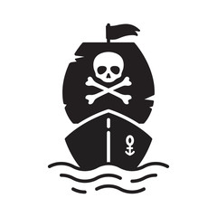 boat vector pirate ship icon logo skull crossbones sailboat yacht cartoon anchor helm symbol nautical maritime Halloween ghost illustration