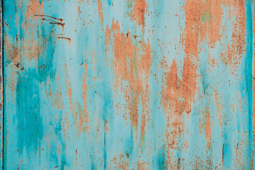 Obraz premium Old Grunge Rusty Metal Metallic Colored Background. Colorful Blue And Orange Abstract Metallic Surface