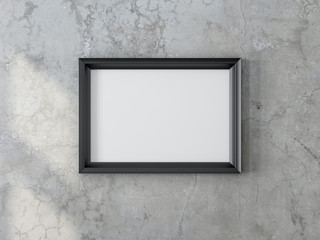 Black horizontal Frame Mockup hanging on the concrete wall