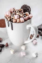 Schilderijen op glas Cup of hot chocolate with marshmallows © George Dolgikh