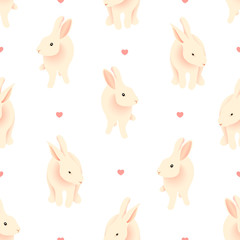 Cute bunnies seamless pattern. Easter holiday design element. Vector illustration isolated on white background.