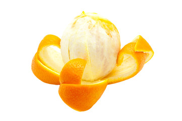 the peeled orange in in the form of a flower