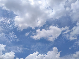 White soft cloud texture on blue sky background