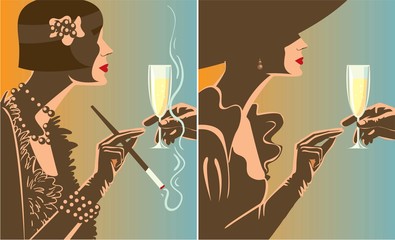 Drinking champagne.