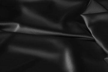 Black luxury wavy rippled glossy silk drapery cloth fabric