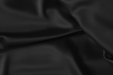 Black luxury wavy rippled glossy silk drapery cloth fabric