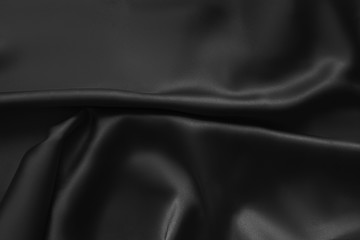 Black luxury wavy rippled glossy silk drapery cloth fabric