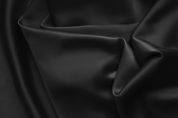 Black luxury wavy rippled glossy silk drapery cloth fabric