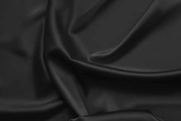 Black luxury wavy rippled glossy silk drapery cloth fabric