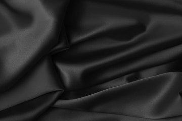 Black luxury wavy rippled glossy silk drapery cloth fabric