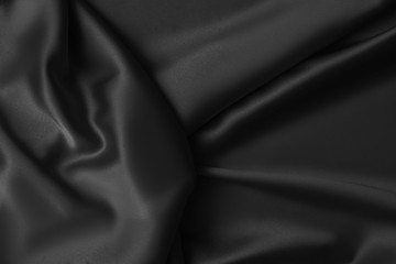 Black luxury wavy rippled glossy silk drapery cloth fabric