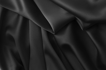Black luxury wavy rippled glossy silk drapery cloth fabric