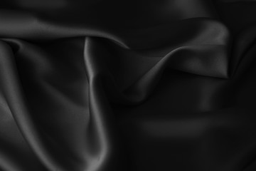 Black luxury wavy rippled glossy silk drapery cloth fabric