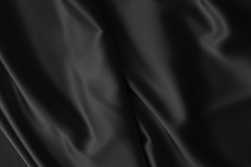 Black luxury wavy rippled glossy silk drapery cloth fabric