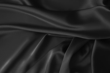 Black luxury wavy rippled glossy silk drapery cloth fabric