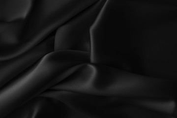 Black luxury wavy rippled glossy silk drapery cloth fabric