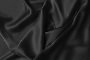 Black luxury wavy rippled glossy silk drapery cloth fabric