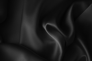 Fototapeta na wymiar Black luxury wavy rippled glossy silk drapery cloth fabric