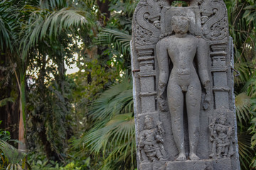 ancient epic stone carving of a god in the old city of India