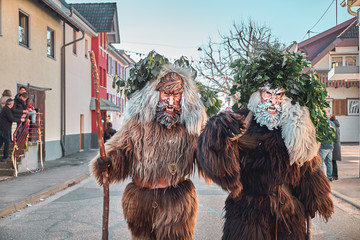 Two wild men. Carnival party in southern Germany - Black Forest.