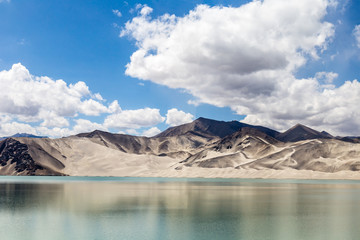 White Sand Lake along Karakorum Highway, Xinjiang, China. Connecting Kashgar and the Pakistan Border and crossing Pamir plateau, this road has some of the most spectacular views of China