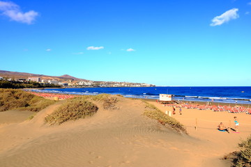 Sandy dunes in famous natural Maspalomas beach. Gran Canaria. Spain