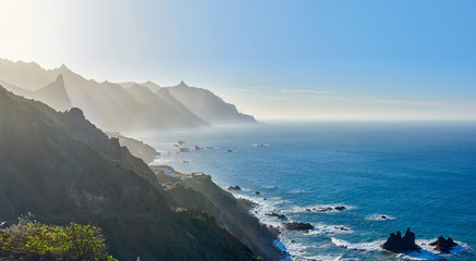 view of the west coast of Tenerife island at sunset