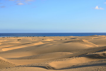 Sandy dunes in famous natural Maspalomas beach. Gran Canaria. Spain