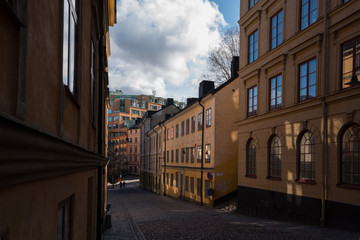 A sunny spring day in Stockholm, old houses and landmarks