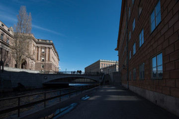 A sunny spring day in Stockholm, old houses and landmarks