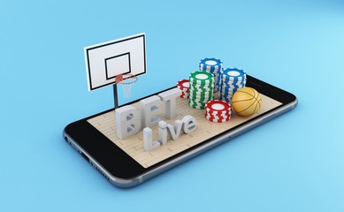 3d Watching basketball and betting online concept