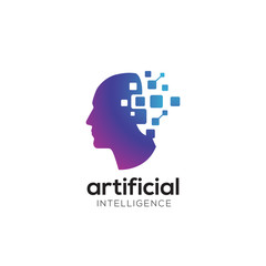 Digital Abstract human head cyber logo for ai