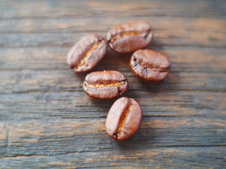 aroma coffee beans on wood background