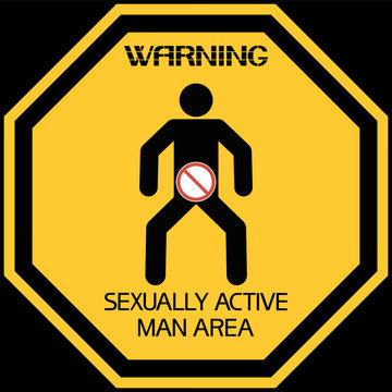 Warning.Sexually active man area. Sign with a symbolic silhouette of a person who performs certain actions.