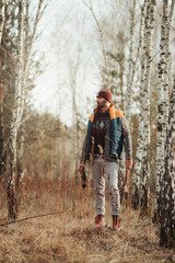 Obraz premium 30-40 years old man hiker in the forest