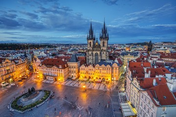 Prague old town square and church of Mother of God before Tyn in Prague, Czech Republic.