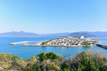 Fototapeta na wymiar View of Karatsu City from Karatsu Castle