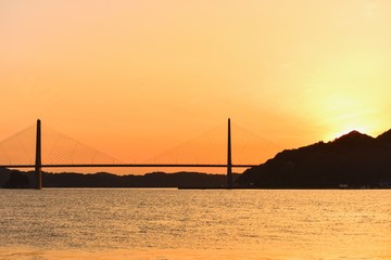 Fototapeta na wymiar Yobuko Bridge During Sunset in Saga Prefecture