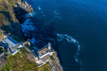 Santa Catalina lighthouse in Lekeitio, Basque Country  - drone view