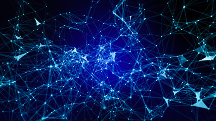 Blurry abstract  3d Rendering Abstract Background blue  Network concept . Future backgroundTechnology concept. 3d landscape. Big data. Lanscape with connections dots and lines on dark background.