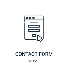 contact form icon vector from support collection. Thin line contact form outline icon vector illustration. Linear symbol for use on web and mobile apps, logo, print media. - obrazy, fototapety, plakaty