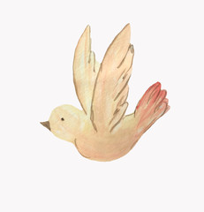 Yellow cartoon bird on a white background watercolor illustration for design and decoration.