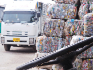 Recycled plastic waste in the factory.