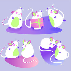 2020 Mouse Happy New Year template badge, insignia. Mouse, Rat horoscope sign. Present with love. Vector illustration