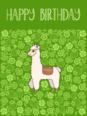 Cute llama, alpaca for poster, greeting, birthday card and party decor. Vector illustration