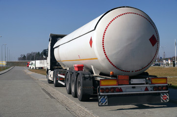 Road tanker with thermal insulation designed for the carriage flammable substances. Truck with a...