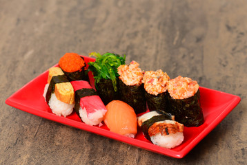 Plate with assorted sushi
