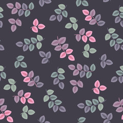 Bush leaves seamless pattern on black background